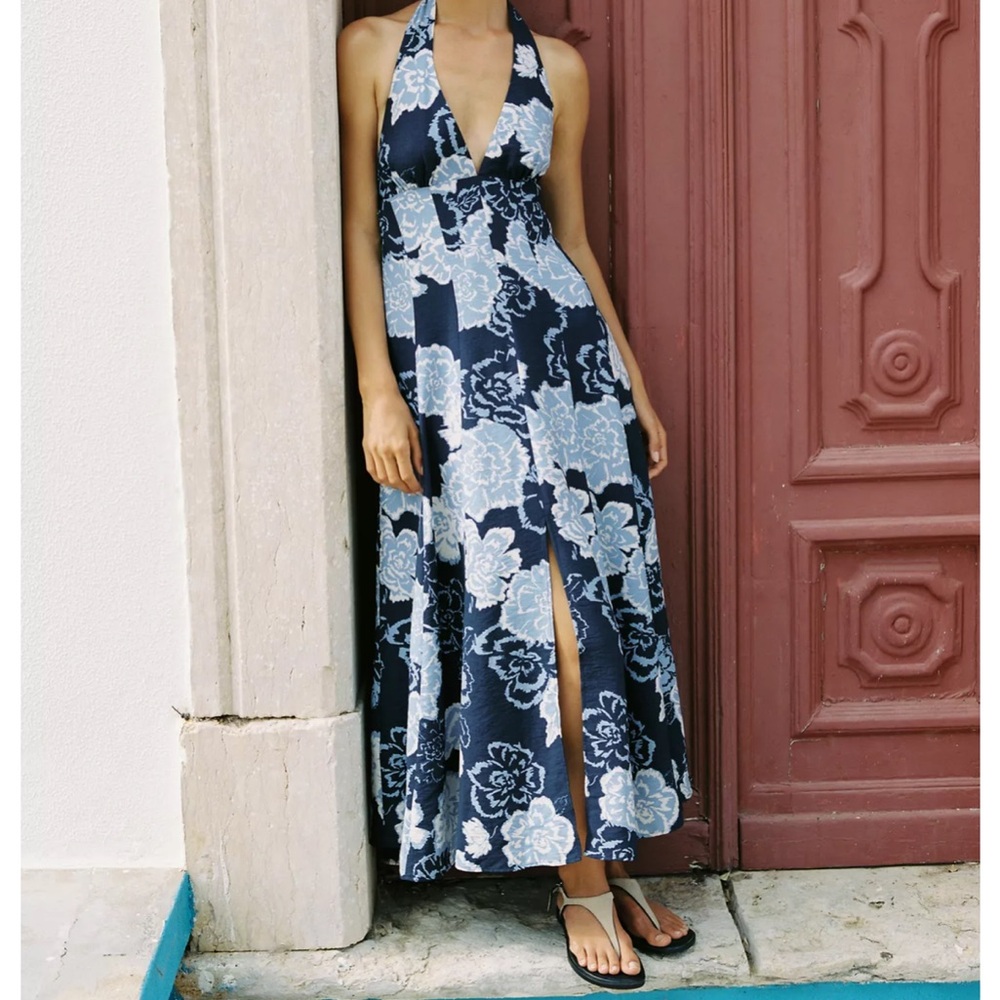 Zara Navy and White Floral Maxi Dress